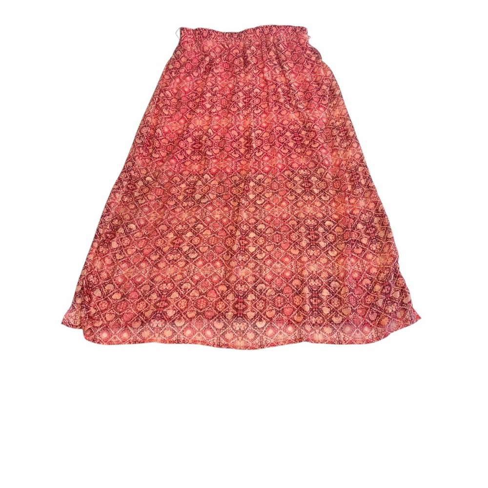 Faded Glory Maxi Skirt L 12-14 Pink Red Medallion Print Side Slit‎ Boho Elastic